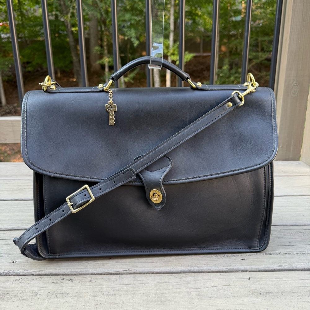 Jack Georges Black Leather Turnlock Briefcase Bag